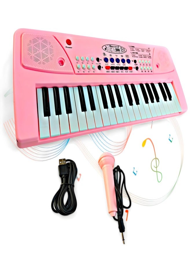 SARASI Kids Keyboard Piano, 37 Keys Piano Keyboard with Power Option, Musical Toy (37 Keys &8 Tones, 8 Rhythms 4 Percussion) [Pack of: 1, Pink] - Image 1